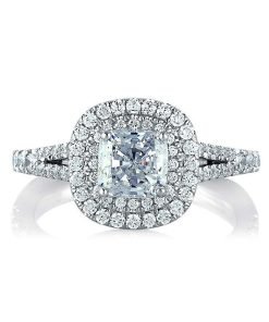 A.JAFFE Classic Double Halo Cushion Engagement Ring MES574