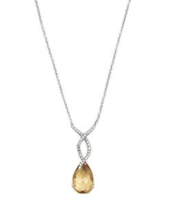 Alfieri & St. John 20023593 18K White Gold Citrine & Diamond Pendant Necklace