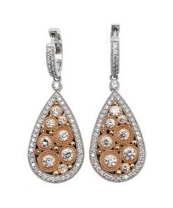 18K White Gold & Rose Gold Diamond Drop Earrings