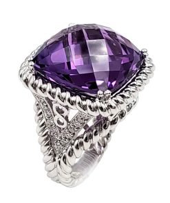18K White Gold Diamond Amethyst Ring