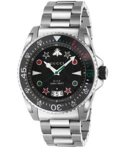 Gucci Dive 45mm Black Dial Stainless Steel Bracelet Men's Watch YA136221