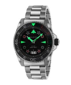 Gucci Dive 45mm Black Dial Stainless Steel Bracelet Quartz Men's Watch YA136221