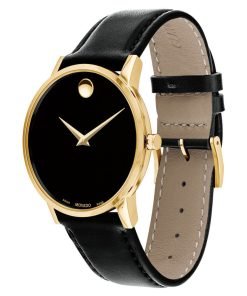 Movado Museum Classic 0607271 Black Dial Yellow Gold PVD Black Leather Strap