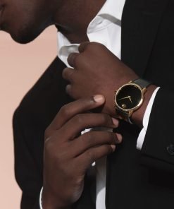 Movado Museum Classic Yellow Gold PVD Black Dial Black Leather Strap 0607271 - Image 3