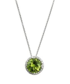 Peridot Necklace, 14K Gold Peridot & Diamonds Pendant Necklace