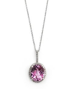 14K White Gold Pink Topaz Pendant