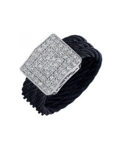 ALOR 02-52-4055-11 Noir Black Stainless Steel Cable Diamond Ring