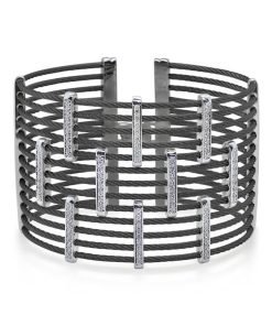 ALOR Black Cable Diamond Precision Cuff Bracelet 04-52-1310-11