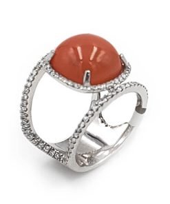 14K White Gold Orange Moonstone Diamond Ring