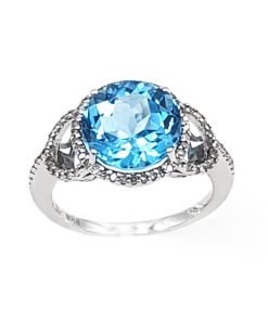 14K White Gold Blue Stone Diamond Ring