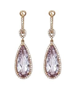 18K Rose Gold Amethyst & Diamond Drop Earrings