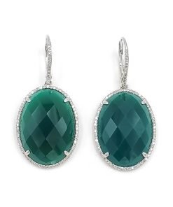 Gold Green Agate & Diamond Dangle Earrings