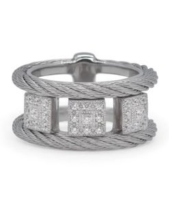 ALOR 18kt White Gold Grey Cable Diamond Ring 02-32-1634-11
