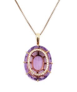 18K Rose Gold Diamond Amethyst Pendants Necklaces Sale