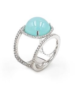 14K White Gold Blue Chalcedony & Diamond Ring