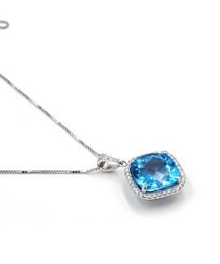 14K White Gold Diamond Blue Topaz Pendants