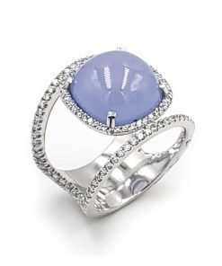 14K White Gold Chalcedony Quartz Diamond Ring
