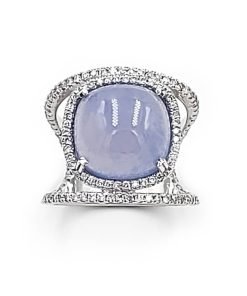 14K White Gold Chalcedony Quartz Diamond Ring