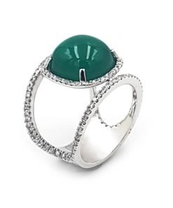 14K White Gold Green Chalcedony Diamond Ring