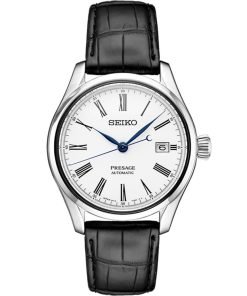 Seiko Presage White Dial Black Crocodile Strap Men's Watch SPB047