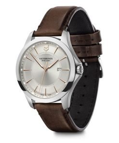 Swiss Army Silver Dial Brown Leather Strap Men's Watch