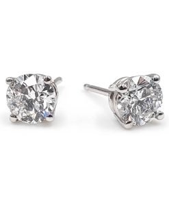 1.06 Carat Round Diamond Stud Earrings, D-E, SI3