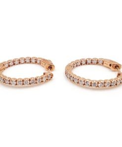 14K Rose Gold Diamond Hoop Earrings for Women