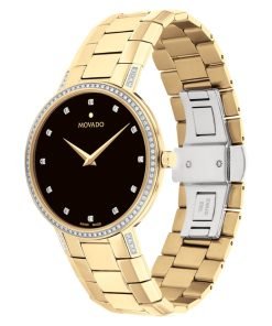 Movado Faceto Black Dial Diamond Watch 0607483