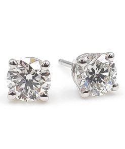 1.01 Carat Round Brilliant Cut Diamond Stud Earrings, SI2, F-G
