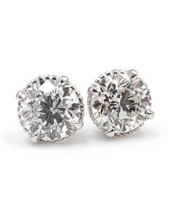 1.80 Carat Round Brilliant Cut Diamond Stud Earrings, E-H, SI1-SI2