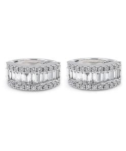 Round & Baguette Diamond Huggie Earrings