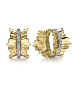Gabriel 14K Yellow Gold Diamond Huggie Earrings with Diamond Cut Texture EG14854Y45JJ