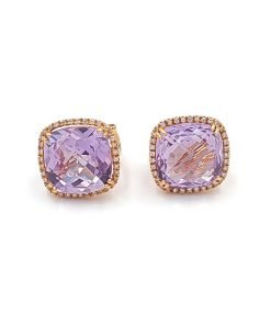 Pink Amethyst Diamond Earrings