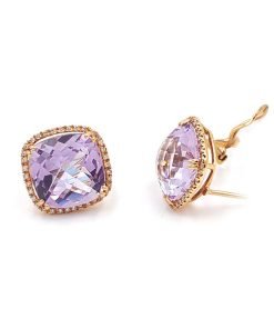 18K Rose Gold Pink Amethyst Diamond Earrings