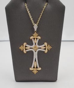 White & Yellow Gold Diamond Cross Pendant Necklace