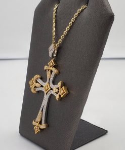 White & Yellow Gold Diamond Cross Pendant Necklace