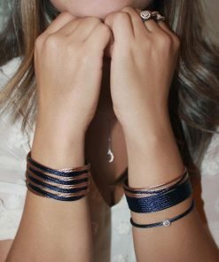 ALOR Blueberry & Carnation Cable Oversize Entwine Cuff Bangle Bracelet 04-48-2001-00