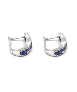 14K White Gold Diamond Sapphire Huggie Earrings