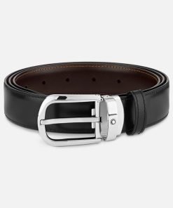 Montblanc Horseshoe Buckle Black / Brown 30 mm Reversible Leather Belt 114412