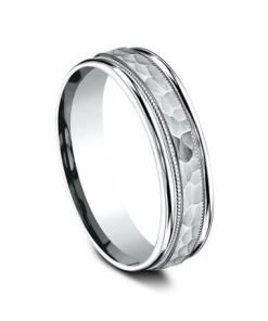 14K White Gold Hammered Center 6mm Men's Wedding Band CF156309