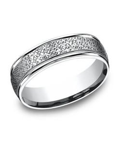 14K White Gold Cross Hatch Patterned Center Men's Wedding Band RECF846559014KW