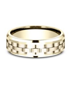 14K Yellow Gold Link Patterned Beveled Edges Men's Band CF40767214KY