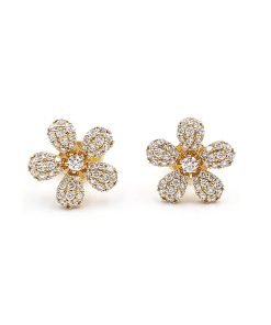 18K Yellow Gold Flower Diamond Stud Earrings