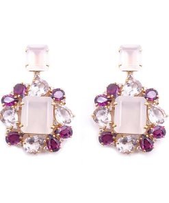 Vianna Brasil Rhodolite, Crystal, & Diamond Drop / Dangle gemstone earrings