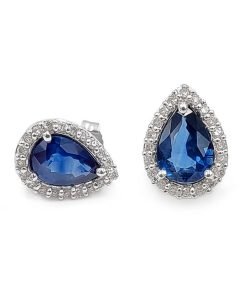 14K White Gold Diamond Sapphire Earrings