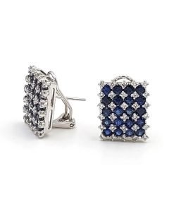 18K White Gold Diamond Sapphire Earrings for women