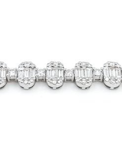 18K White Gold Women's Round & Baguette Diamond Bracelet