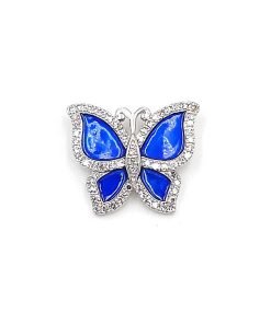 14K White Gold Blue Enamel Diamond Butterfly Pendant
