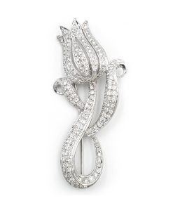 18K White Gold Diamond Tulip Flower Brooch