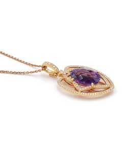 Diamond Amethyst Pendant Necklace in 18K Rose Gold